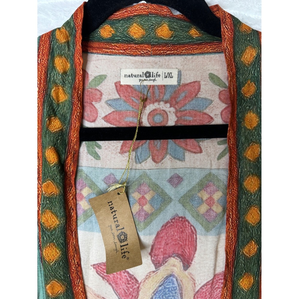 Natural Life Kimono Women L/XL Multicolor Floral Open Front Duster NWT - Picture 3 of 6